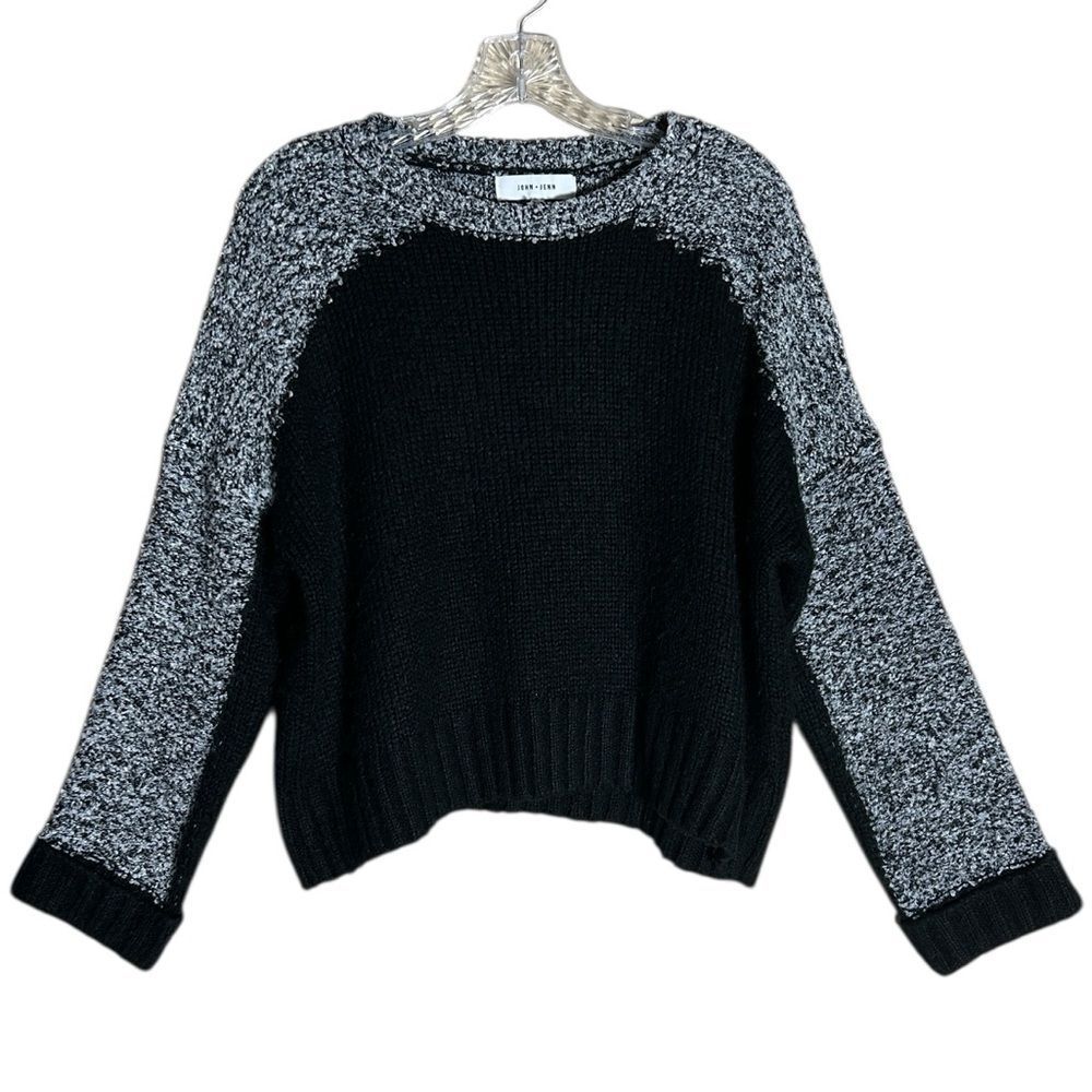 John + Jenn Black and Marled Gray Crew Neck Sweater